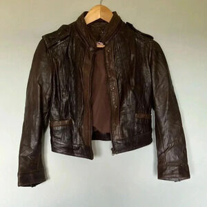 Levi’s two tone brown leather  crop jacket